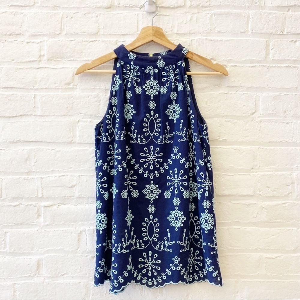Sail to Sable || Eyelet Embroidered Scalloped Tank Halter stop Navy + Mint XS